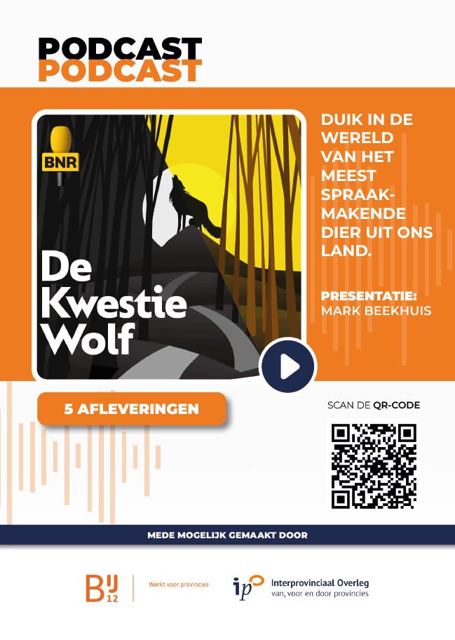 Afbeelding met QR-code naar de podcast over de wolf.
